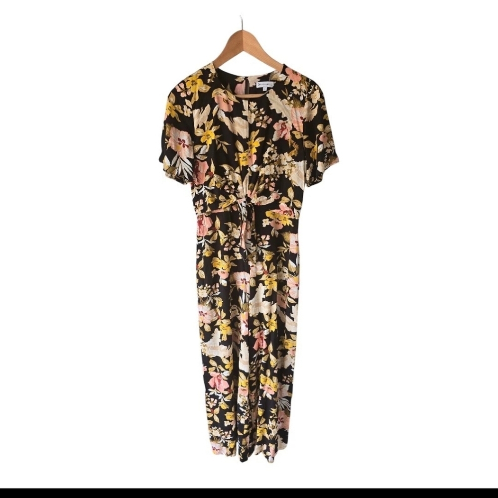WAREHOUSE HIBISCUS TIE FRONT FLORAL CROPPED LEG JUMPSUIT SUMMER LOOK US 6 BOHO - Picture 3 of 14